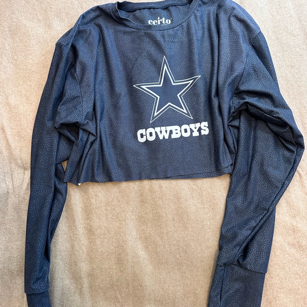 Cowboys Navy Blue Cropped Long Sleeve Top